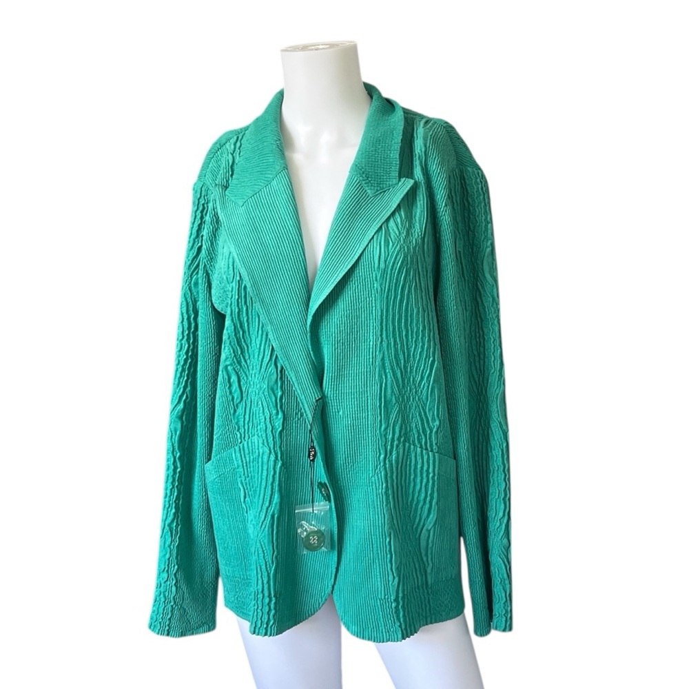 NEW Flair Green Textured Knit Blazer Art to Wear Colorful Womens Size XL